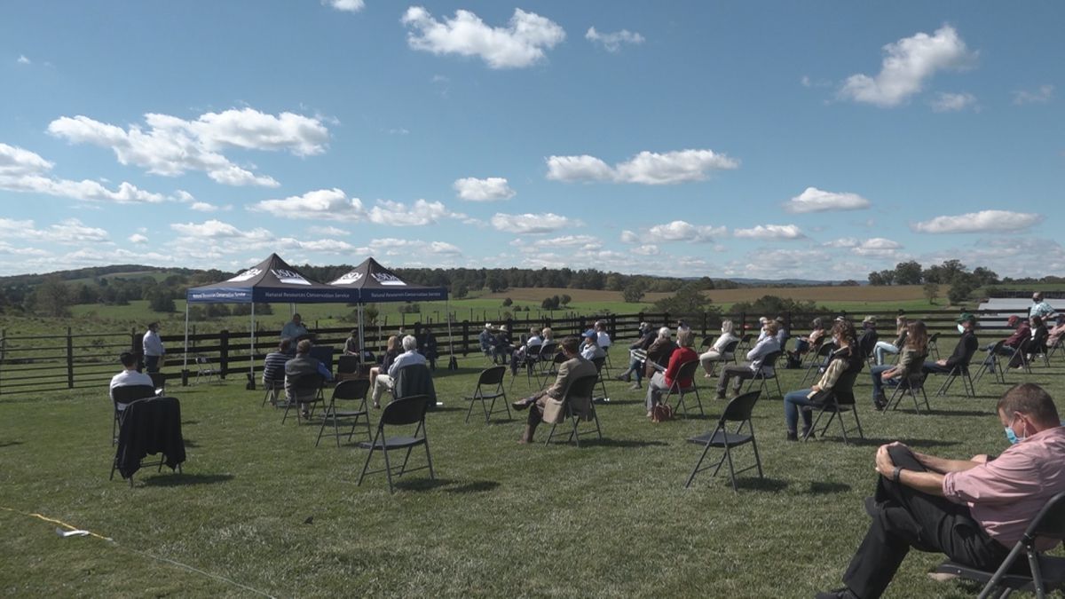 Local farmers, members of the NRCS, USDA, and USGS gathered today at a farm in Broadway to...
