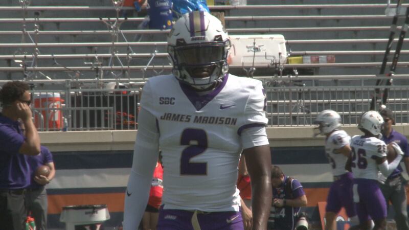 James Madison quarterback Jordan McCloud during pregame warmups against Virginia on Sept. 9, 2023