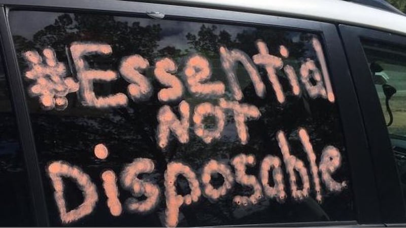 A car at an April 27 rally on the Eastern Shore in support of poultry processing plant workers.