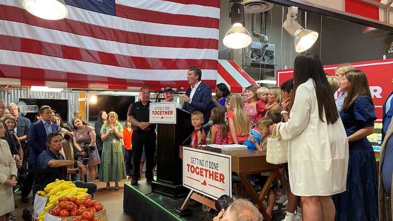 Gov. Glenn Youngkin celebrated the new state budget at Tom Leonard’s Farmer’s Market in Glen...