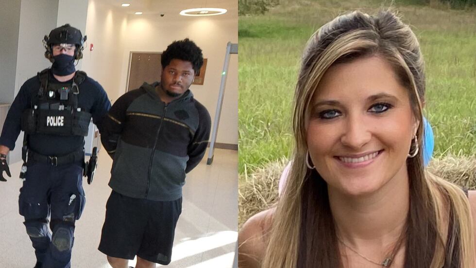Devaunte Hill (left) as he was arrested in the death of Nashville nurse Caitlyn Kaufman (right).