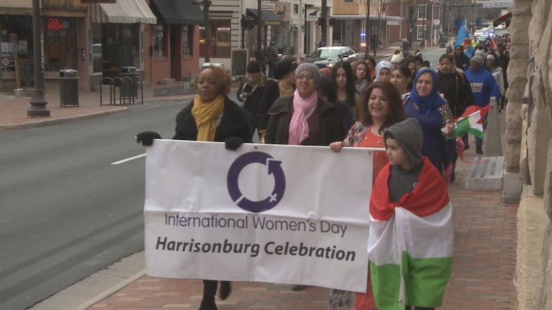 People marched from City Hall to Court Square in Harrisonburg.