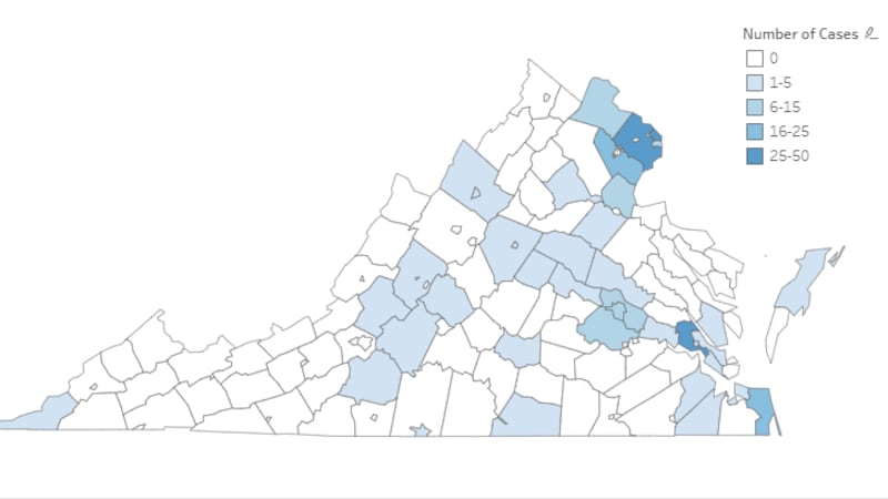 Graphic: The Virginia Department of Health as of 12 p.m. on March 23, 2020