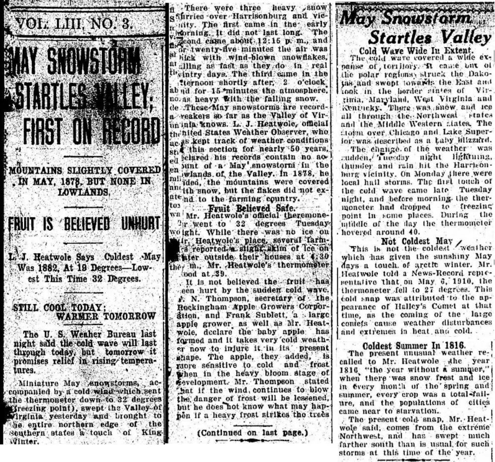 Clipping from the Daily News Record in Harrisonburg from May of 1923