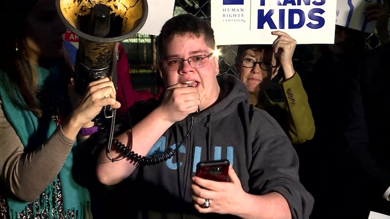 Gavin Grimm during protests held in early 2017