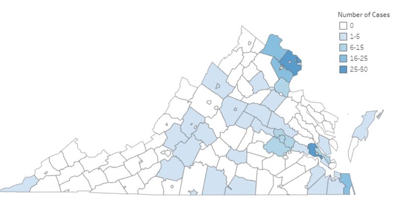 Graphic provided by the Virginia Dept. of Health as of 12 p.m. on March 24, 2020