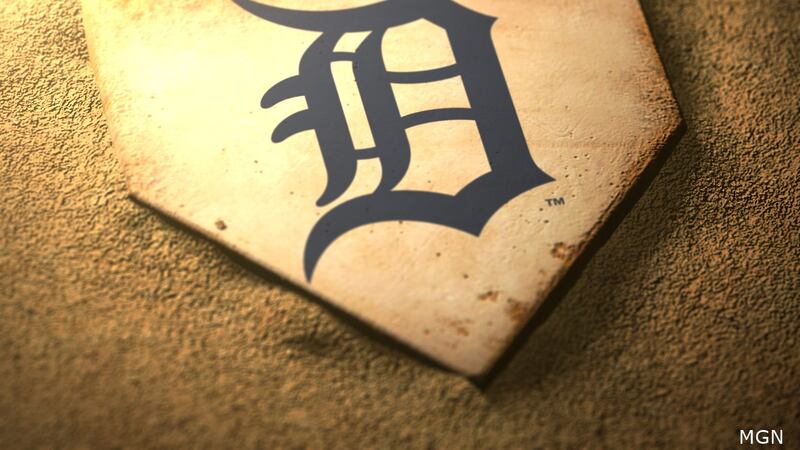 Detroit Tigers logo on home plate (Detroit Tigers/MLB/MGN).